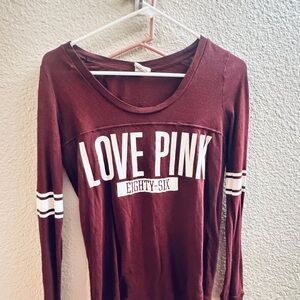Victoria's Secret Love Pink Burgundy Long Sleeve Tee